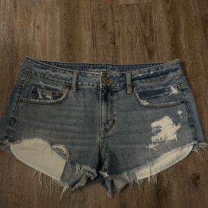 American Eagle Outfitters Women's Distressed Blue Denim Shorts